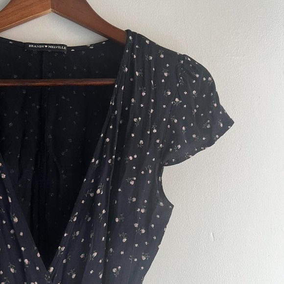 Brandy Mellville - Robbie Wrap Dress | Navy Ditsy Floral | X Small | Juniors 3 - Picture 10 of 16